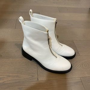 Charles & Keith White Front-Zip Ankle Booties with Black Sole